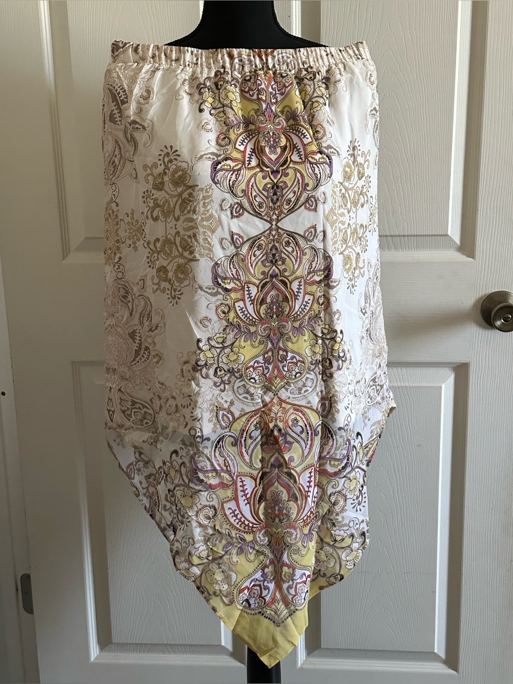 Cato White, Yellow & Mauve Handkerchief Hem Skirt